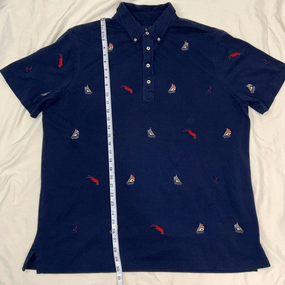 Ralph Lauren Oxford Knit Polo Men's XL Sailing Shirt All Over Print Navy Blue RL